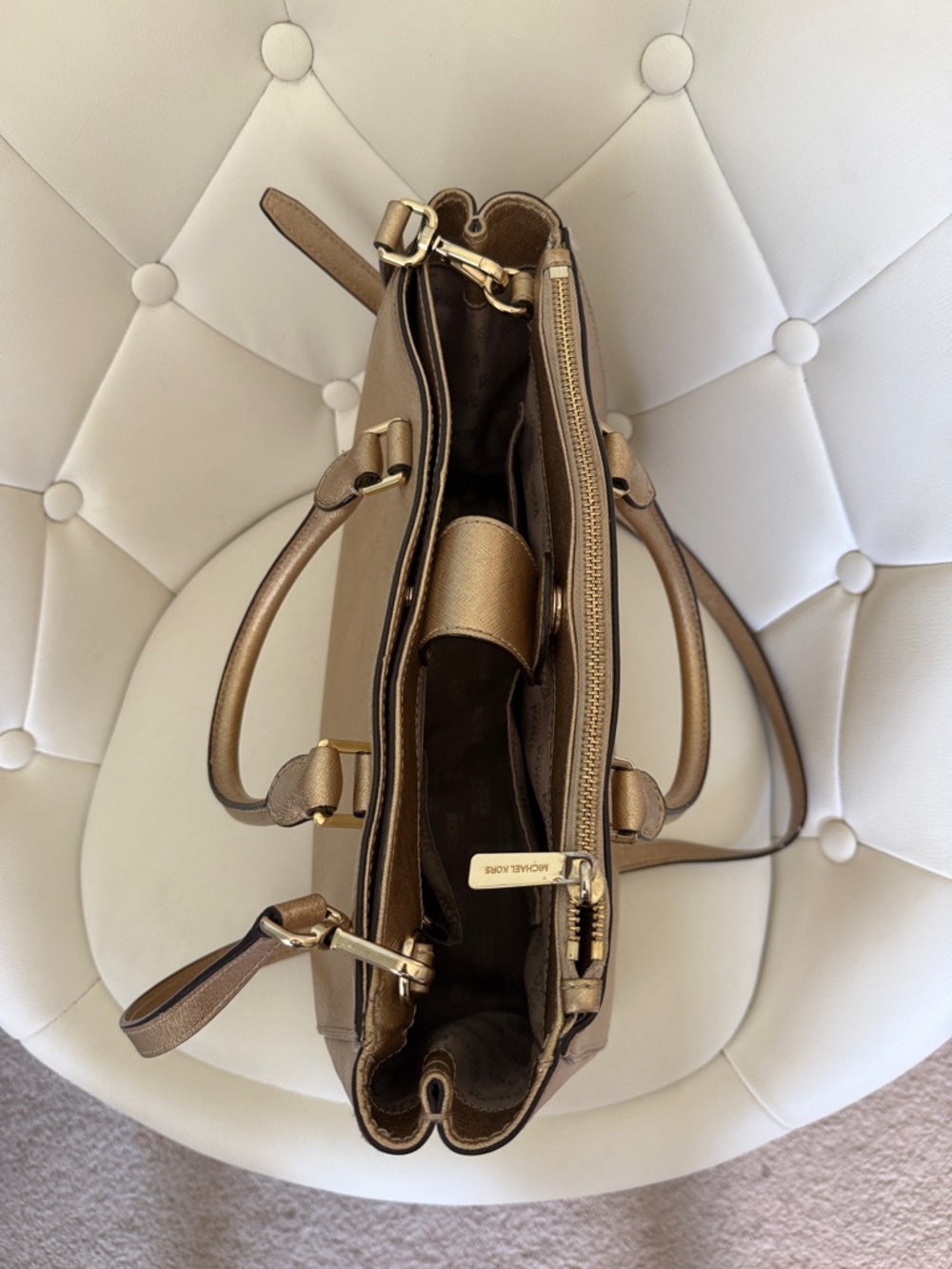 Michael Kors Kellen Metallic Gold Satchel with Gold Hardware - Picture 14 of 16